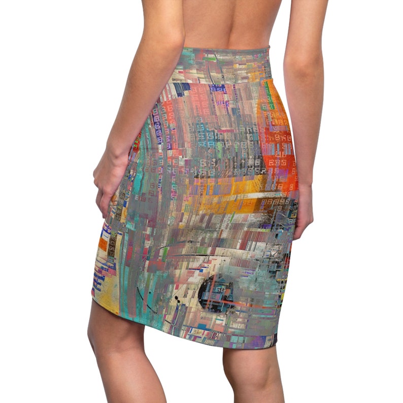 digital noise, mixed media, glitch art, Women's Pencil Skirt AOP zdjęcie 6