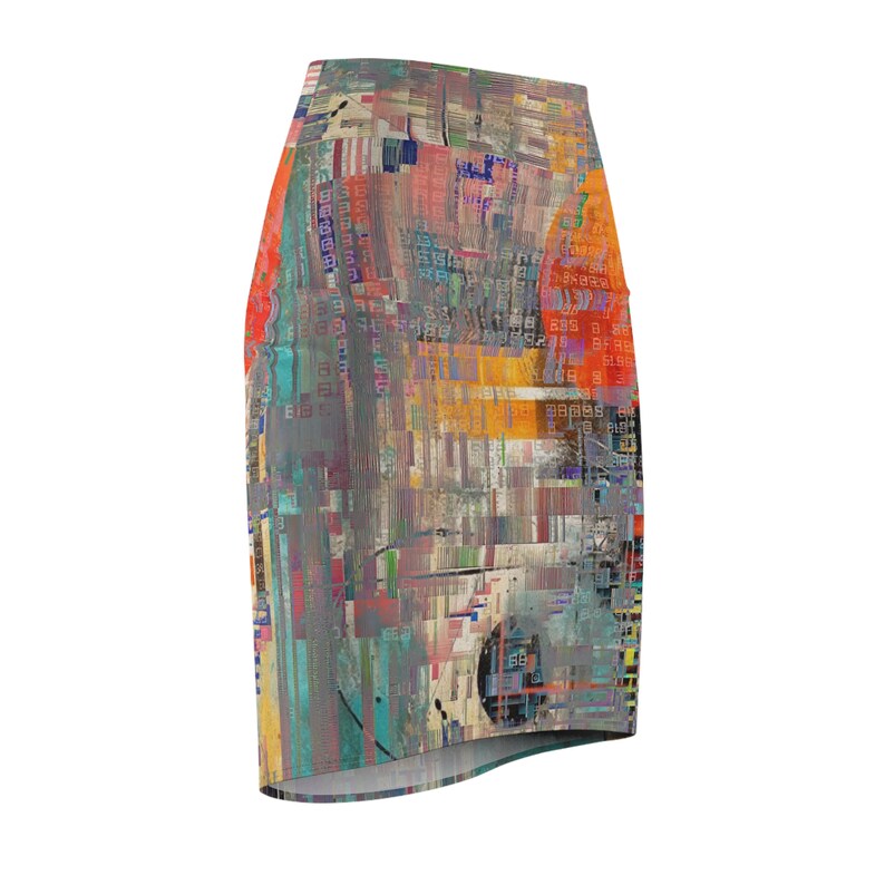 digital noise, mixed media, glitch art, Women's Pencil Skirt AOP zdjęcie 4