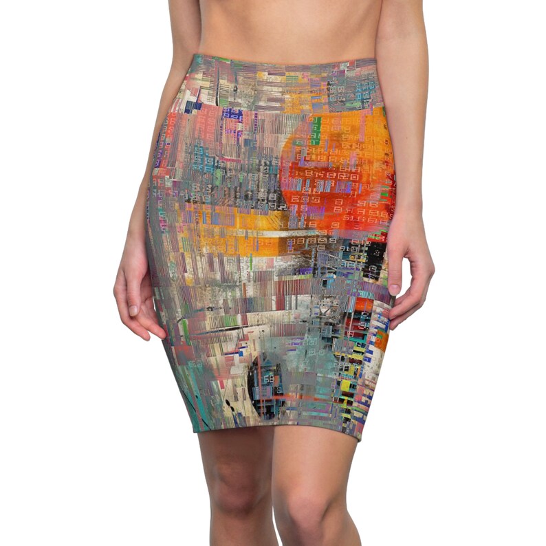 digital noise, mixed media, glitch art, Women's Pencil Skirt AOP zdjęcie 1