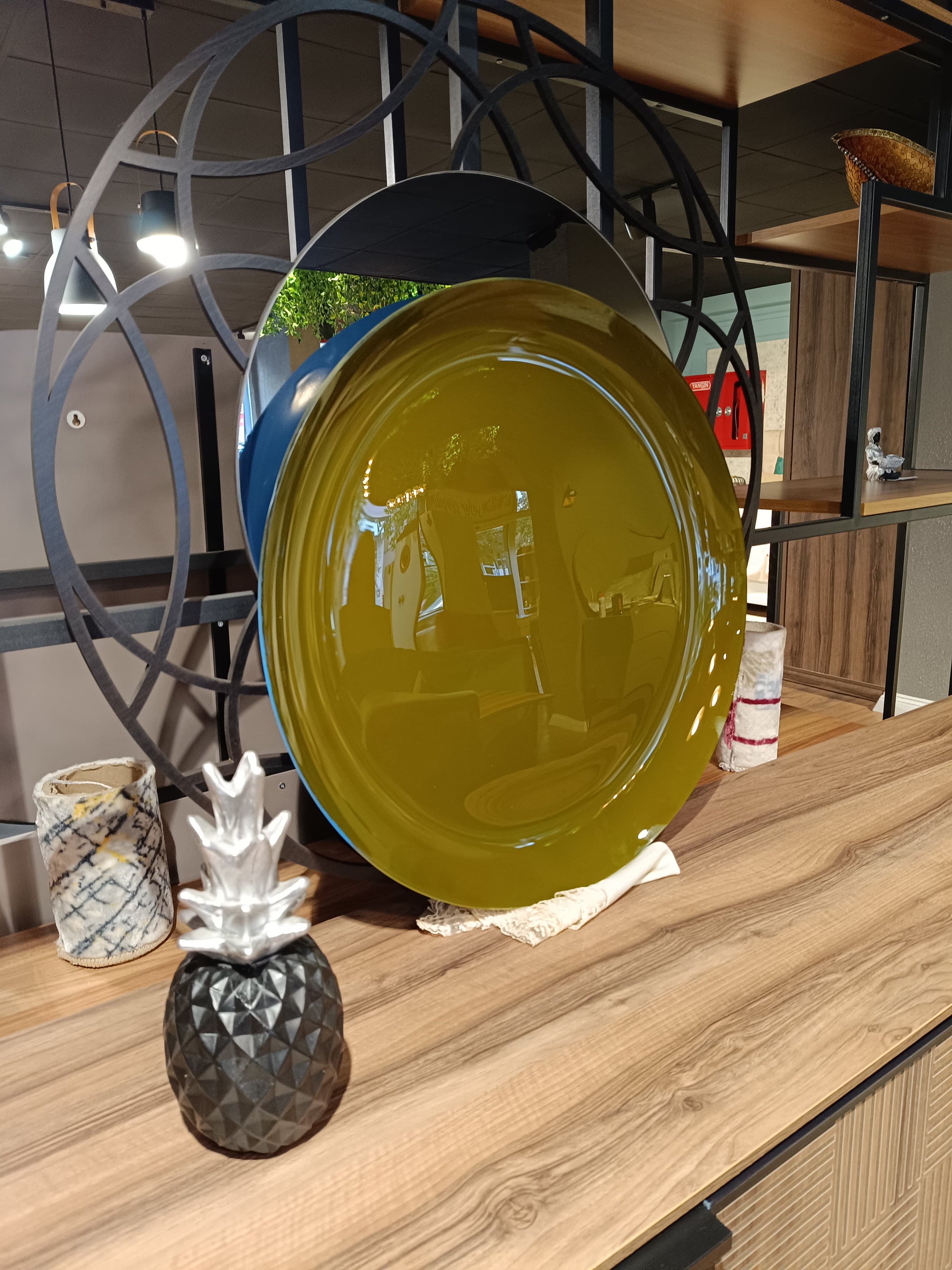 Contemporary Concave Glass, Inspired by Space Age Decor, Gold Glass