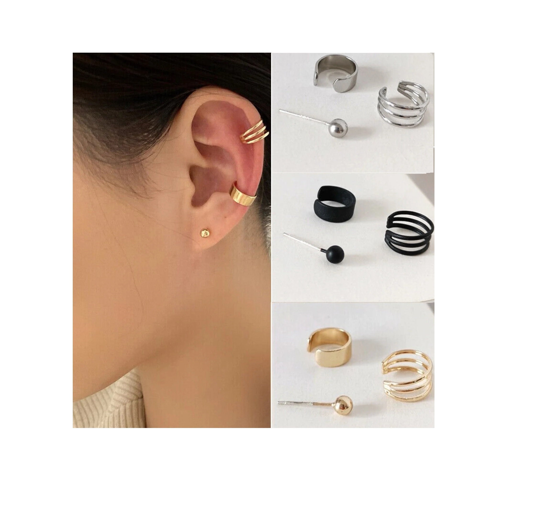 Mens Earrings, Gold Cuff Earrings, Mens 6mm Clip on Earrings, Gold Earrings  for Men Simple Steel Cuff Earring Mens Jewelry 