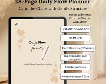 Christian Mom ADHD Planner, Faith-Based Life Busy Moms Printable Editable Canva Focus Clarity Peace