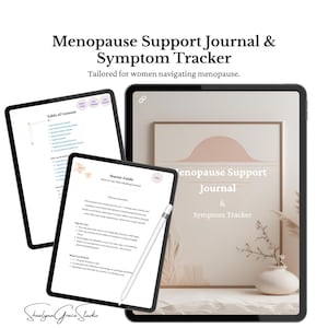 Registro y diario de síntomas de la menopausia, planificador digital de bienestar de 54 páginas en PDF, diario de autocuidado imprimible para mujeres, editable en Canva. Tamaño carta.