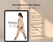 Digital Monthly Planner 2026: Hyperlinked Undated Monthly Organizer, Budget & To-Do, Letter Size, MRR/PLR