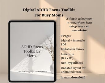 Digital ADHD Focus Toolkit: Printable Clarity Planner for Neurodivergent Adults, 2026 Calendar, Productivity Planner