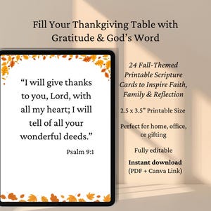 Thanksgiving Scripture Cards: Editable Fall Bible Verse Notes, Printable Gratitude Prompts, Digital Download PDF