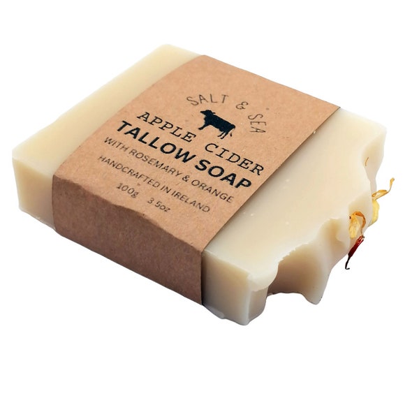 APPLE CIDER TALLOW Soap 100g with rosemary and orange + toasted malt grains / locally produced / Irish made
