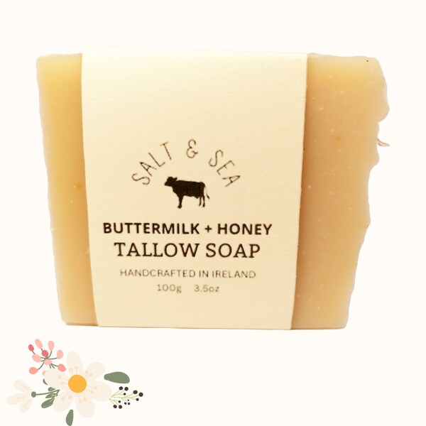 BUTTERMILK & HONEY Tallow Soap 100g / Organic Grass-Fed Beef Tallow / Irish Made