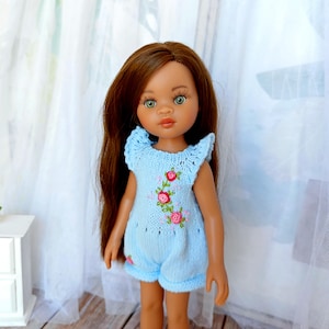 Knitted Romper for Paola Reina Doll: Floral Embroidery, Soft Yarn Outfit