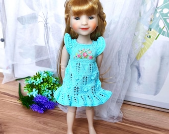 Blue Lace Dress for Ruby Red Fashion Friends Dolls, Embroidered Floral Outfit