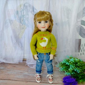 Bright Goose Sweater for Ruby Red Fashion Friends Dolls, Outfit for 14 inch Dolls,  Doll clothes set,  Wellie Wishers Doll Clothes