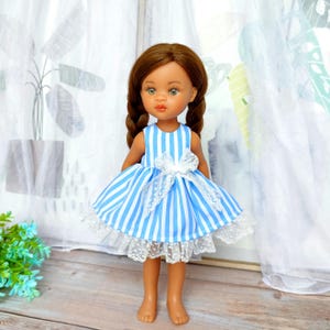 Lichtblauwe jurk voor Paola Reina-pop, Paola Reina-poppenkleertjes, 13 inch poppenkleertjes, robijnrode broers en zussen, Little Darling-pop