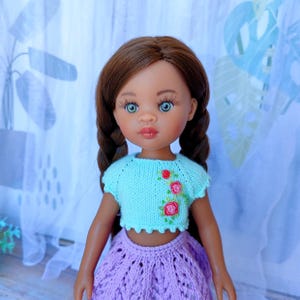 Chique geborduurde blouse met bloemen voor Paola Reina-pop, stijlvolle outfit voor 13 inch-poppen, Paola Reina-poppenkleding, swiater pop, robijnrode pop