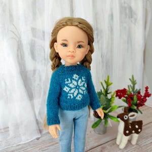 Snowflake Christmas Sweater for Paola Reina Doll, 13 inch doll clothes, Paola Reina doll clothes, Ruby Red Siblies, outfit Paola Reina