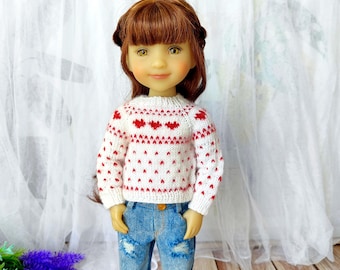 Pull coeur rouge rubis pour amis mode, tenue en laine d'alpaga douce pour poupées de 36 cm et celles qui souhaitent porter des cadeaux en forme de coeur