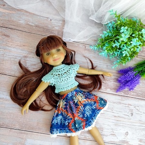 Light Blue Crochet Top for Ruby Red Fashion Friends, Cotton Doll Blouse, 14 inch Doll Clothes, Wellie Wishers Doll, Glitter Girl Clothes