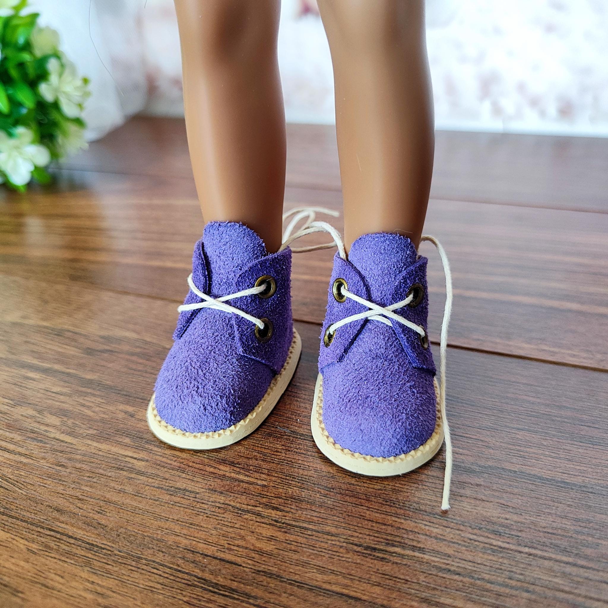 パオラ・レイナ人形用紫本革靴、13インチ人形用ブーツと服、パオラ