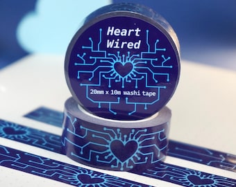 Nastro adesivo Washi blu a tema circuito stampato, chip per computer, scrapbooking e journaling (20 mm x 10 m)