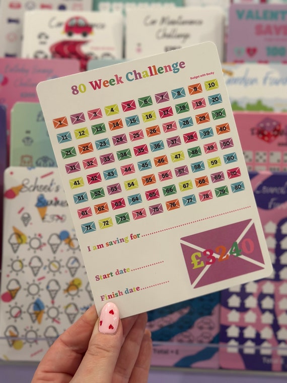 80 Week Challenge card only | Savings | Cash Envelope | Challenge | Cash Stuffing | Savings Challenge | Gift | Low Budget
