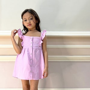 Toddler Girls Dress Viscose Linen Ruffle Buttons Sleeveless Kids Casual Party Dresses Viscose Linen Dress image 2