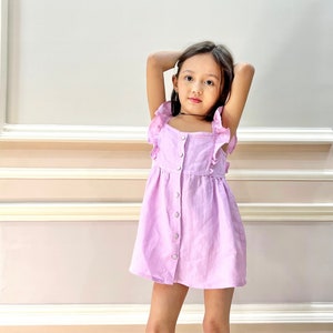 Toddler Girls Dress Viscose Linen Ruffle Buttons Sleeveless Kids Casual Party Dresses Viscose Linen Dress image 1