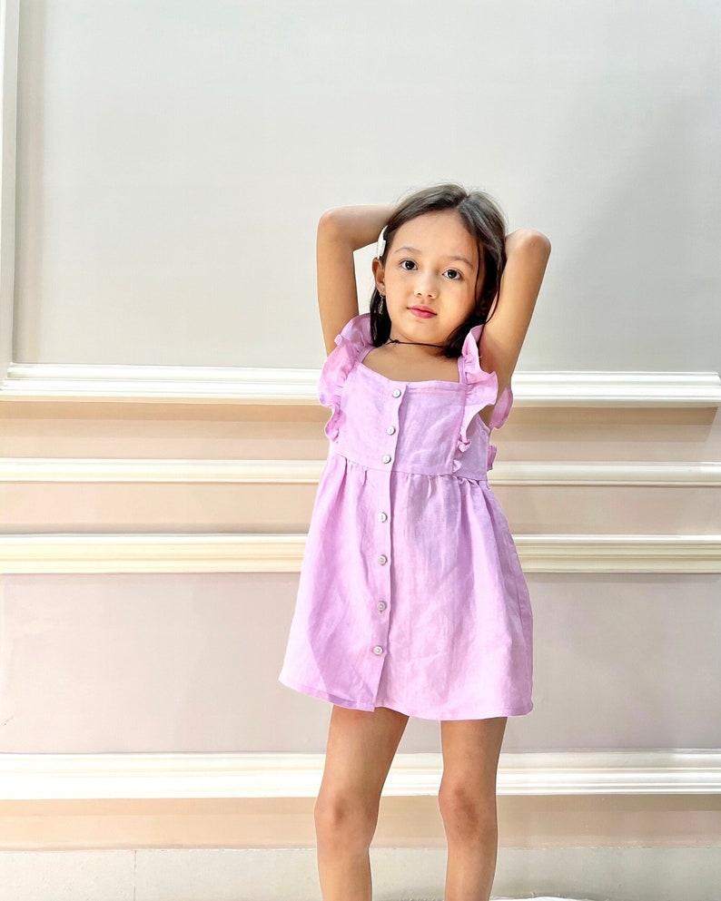 Toddler Girls Dress Viscose Linen Ruffle Buttons Sleeveless Kids Casual Party Dresses Viscose Linen Dress image 1