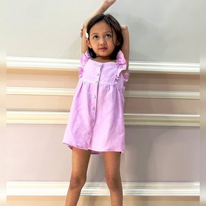 Toddler Girls Dress Viscose Linen Ruffle Buttons Sleeveless Kids Casual Party Dresses Viscose Linen Dress image 4