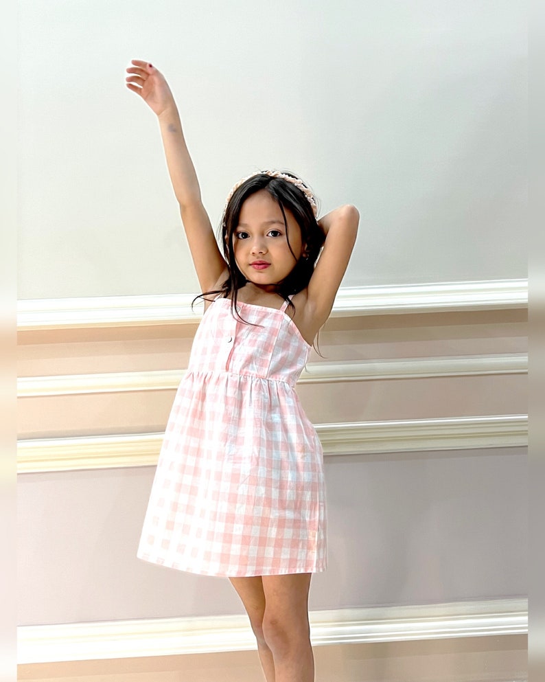 Enfant/enfant en bas âge vichy coton filles robes été fille vêtements vichy coton robe école fête robe arc-en-ciel licorne rose robe image 1