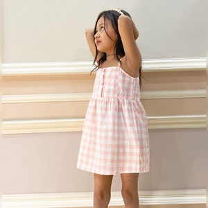 Enfant/enfant en bas âge vichy coton filles robes été fille vêtements vichy coton robe école fête robe arc-en-ciel licorne rose robe image 4