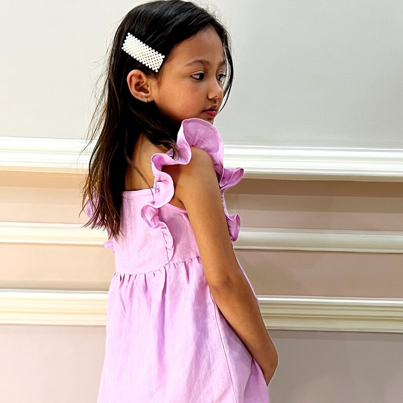 Toddler Girls Dress Viscose Linen Ruffle Buttons Sleeveless Kids Casual Party Dresses Viscose Linen Dress image 6