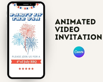 アニメーション付き7月4日バーベキュー招待状 デジタル7月4日招待状 7月4日招待状 アニメーション付き招待状 デジタル招待状 7月4日招待状