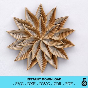 Fichier numérique - Mandala en couches - Fleur - Soleil - Conception multicouche décorative pour la découpe au laser - dxf dwg svg cdr pdf - Téléchargement immédiat