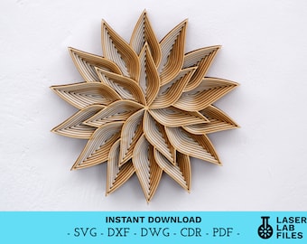File di taglio laser con mandala di fiori a strati – Arte murale geometrica (download digitale)