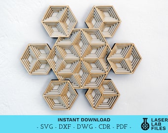 Mandala geometrico a strati - File tagliato al laser, design Op Art (download digitale)