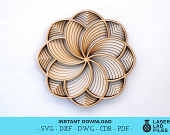 Mandala a strati con fiori SVG – File tagliato al laser (download digitale)