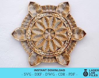 Mandala a strati SVG – Design geometrico tagliato al laser (download digitale)