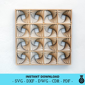 Plik cyfrowy-warstwowy panel ścienny op art-dekoracyjny geometryczny wielowarstwowy projekt do cięcia laserowego-dxf dwg svg cdr pdf-Instant Download
