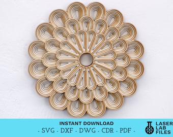 File di taglio laser con mandala di fiori a strati – Arte murale 3D (download digitale)