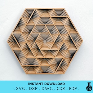 File digitale - Mandala a strati - Op art - Disegno multistrato geometrico decorativo per il taglio laser - dxf dwg svg cdr pdf - Download istantaneo