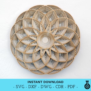 File digitale - Mandala a strati - Fiore geometrico - Design decorativo multistrato per il taglio laser - dxf dwg svg cdr pdf - Download istantaneo
