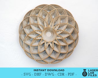 File di taglio laser Mandala a strati – Disegno geometrico floreale (download digitale)