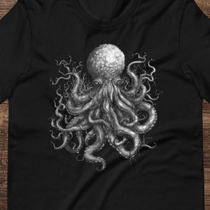 Octopus Roots Tee, black and white design, tree roots and sea creature t-shirt, nature-inspired fashion