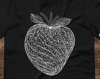 Strawberry Tee, arte minimalista boho, camisa de jardín, camisa botánica vegana, camiseta de arte de una línea