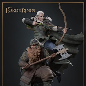 Legolas And Gimli Statue 3D Printed | Gift For Gamer | Handmade Gift | LofR Figure | Hand Painted