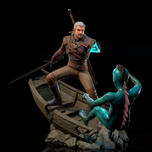 Geralt Statue 3D Printed | Gift For Gamer | Handmade Gift | Resin Figure | Hand Painted