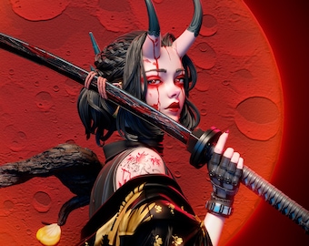 Estatua de Oni impresa en 3D / Regalo para gamers / Regalo hecho a mano / Figura de resina / Pintada a mano / Japonés