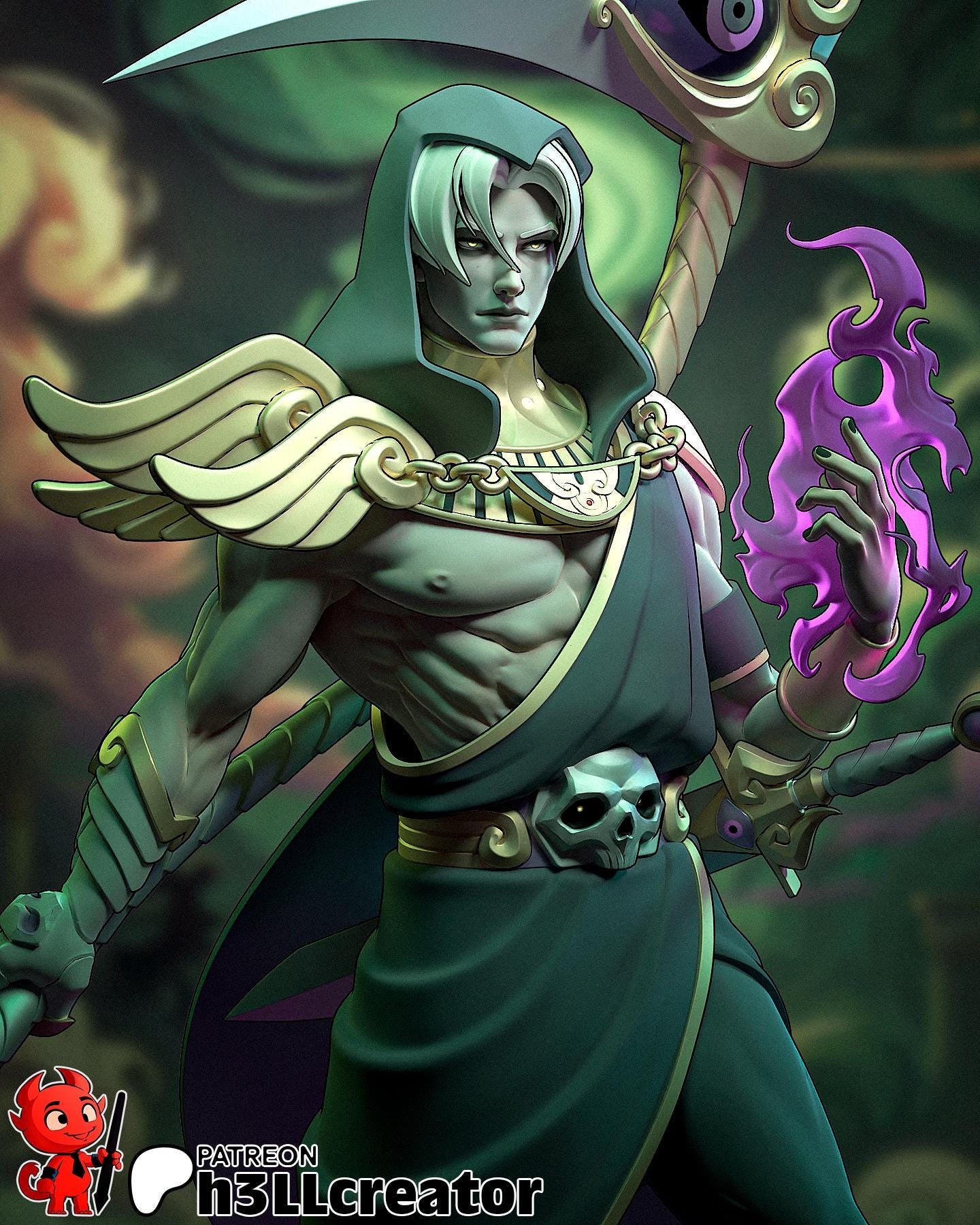 Thanatos Statue 3D Printed | Gift For Gamer | Handmade Gift | Resin Figure | Hand Painted
