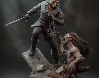 Estatua de Geralt impresa en 3D / Regalo para gamers / Regalo hecho a mano / Figura de resina / Pintada a mano