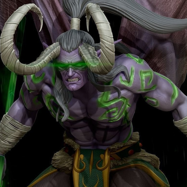 Estatua de Illidan Tempestira de World of Warcraft Impresa en 3D / WoW / Regalo para jugador / Regalo hecho a mano / Pintado a mano / Figura WoW