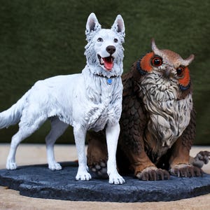 Scratch and Owlbear Cub Statue 3D Printed | Gift For Gamer | BG3 Figure | Handmade Gift | Hand Painted